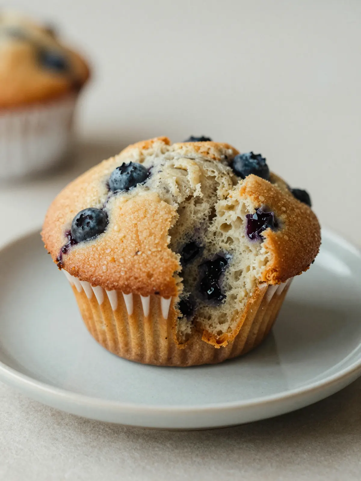 A blueberry muffin split open